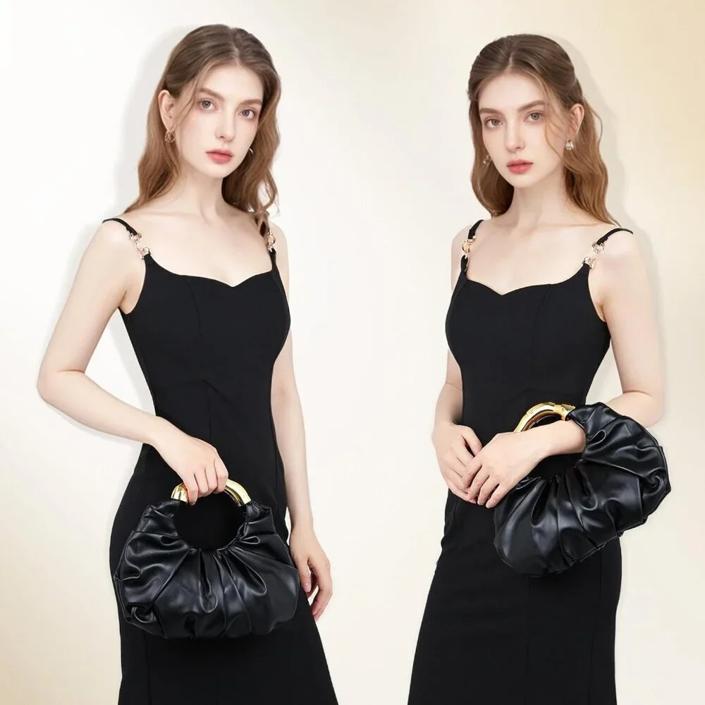 Women's Black Polyurethane Buckle Elegant Stylish Designer Party Wedding Clutch